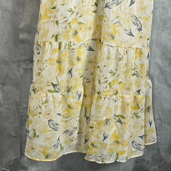 BLACK TAPE Women's Gold Lily Women's Faux-Wrap Smocked Flutter Sleeve Dress SZ M - Picture 7 of 13